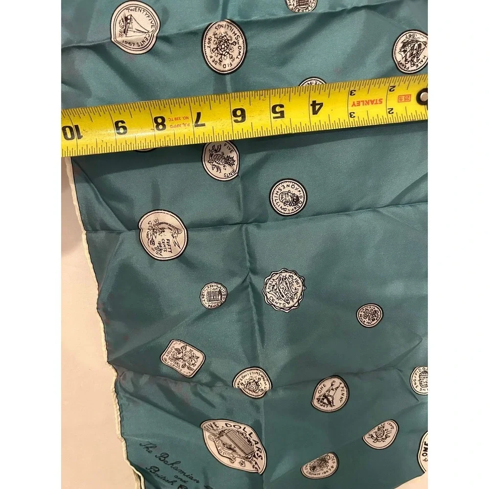 Vintage Teal Silk Coin Print Scarf
